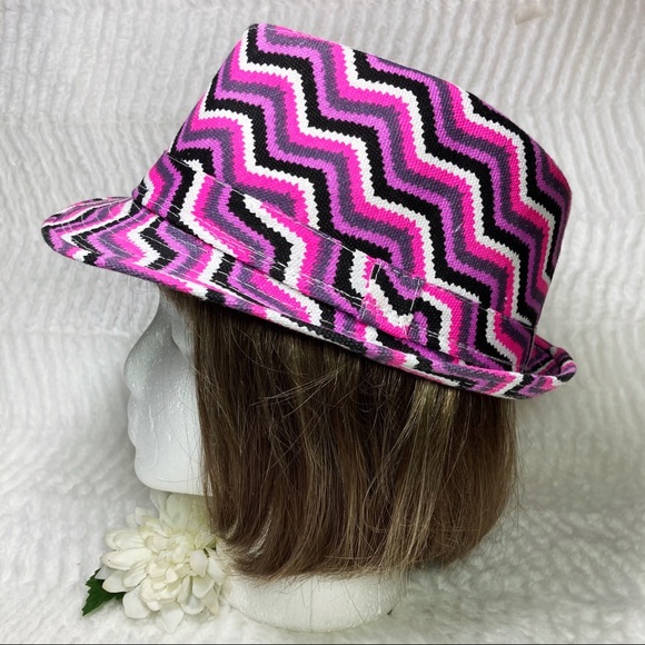 Accessories - Fedora Flame Stitch Fabric Purple Pink Black Lined Double Stitched Brim NWOT
